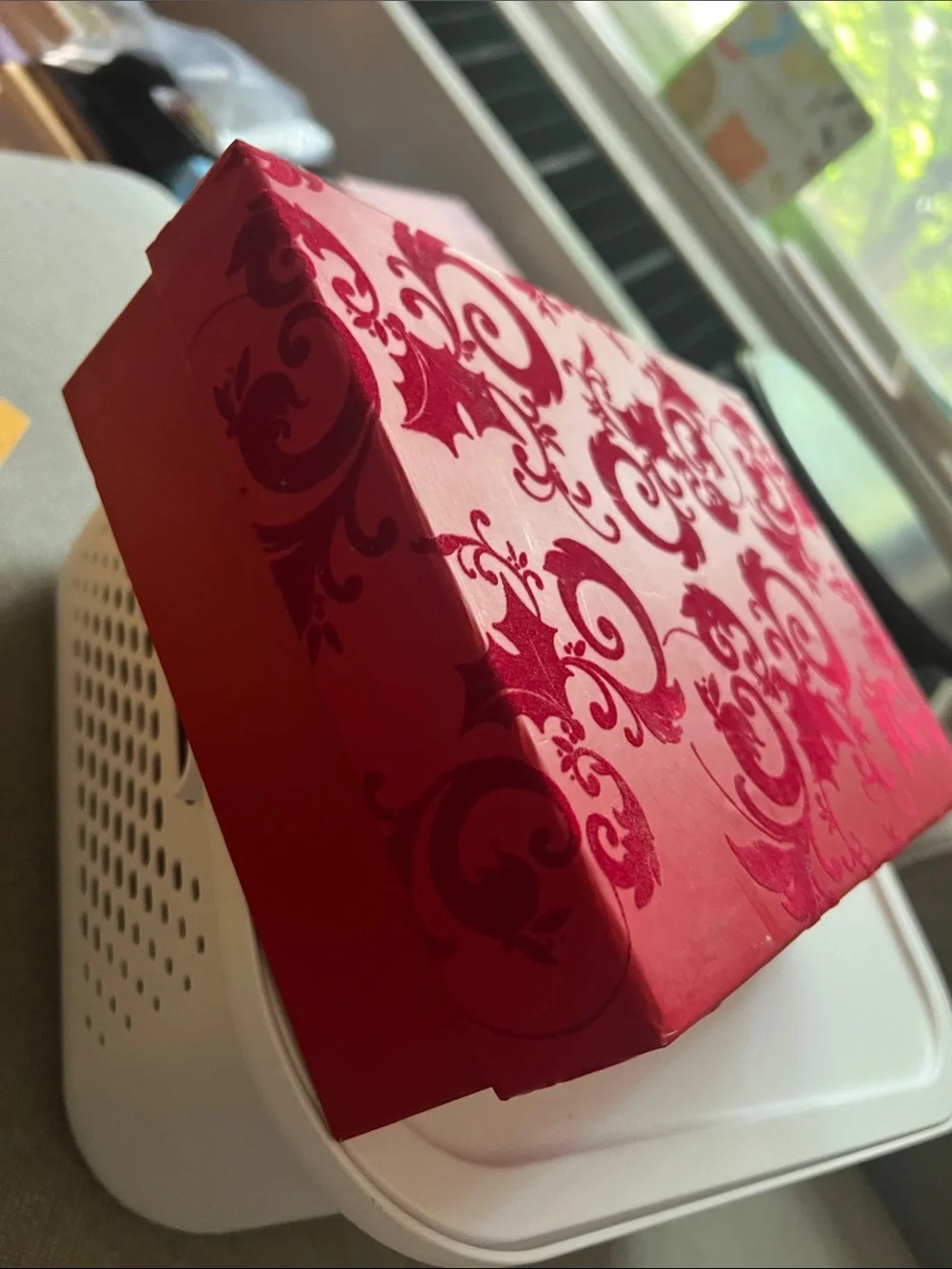 Red Vintage Decorative Gift Box with Swirl Pattern - Party Supplies